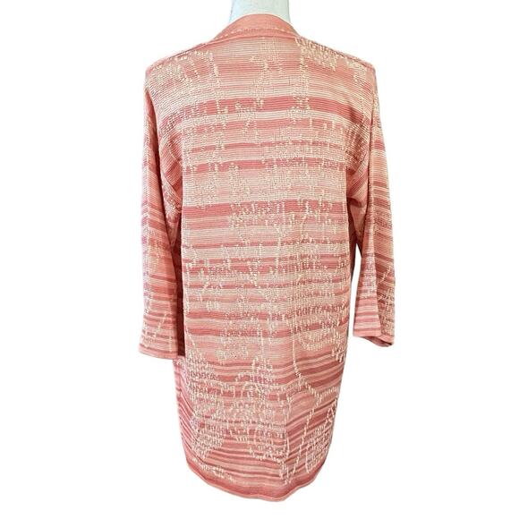 Chicos Size 0 US S Embroidered Striped Jacquard Cardigan Sweater Peach - Picture 2 of 4